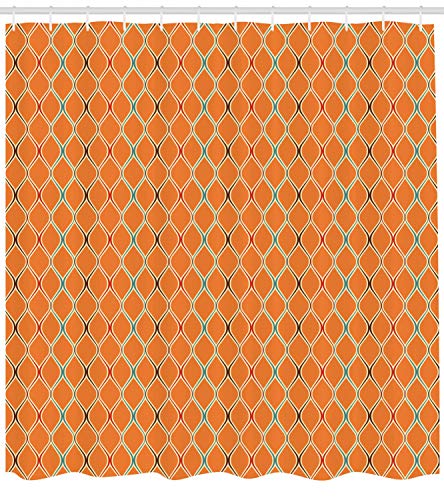 ABAKUHAUS Orange Shower Curtain, Vibrant Old Fashion Trippy with Unusual Shapes in Earthen Toned Display - Image 2