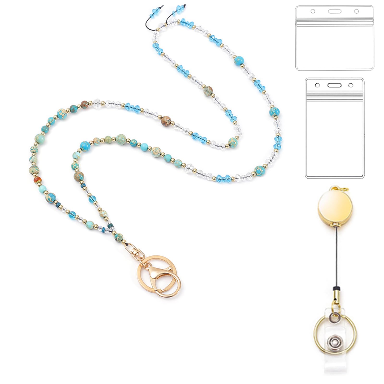ID Badges and Keys Lanyard, Beaded Lanyards for Women and Teacher, Retractable Cute Lanyard for use in Schools, Hospitals, Offices and Cruise Ships