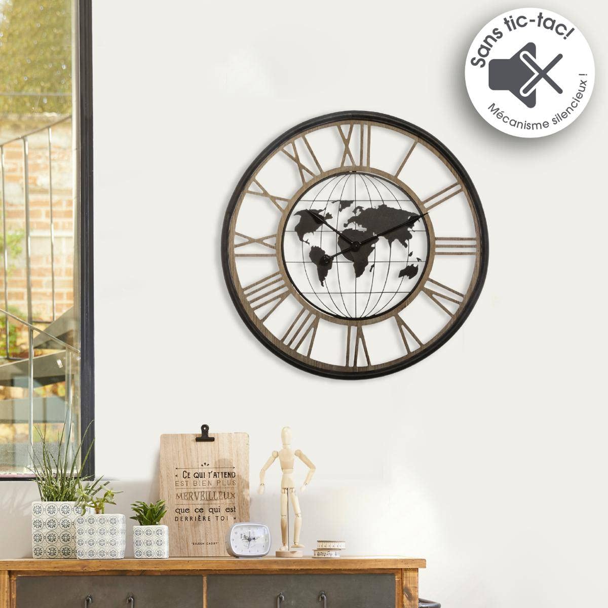 Atmosphera - Grande pendolo da parete silenzioso in metallo decorazione mappa mondo D 67 cm