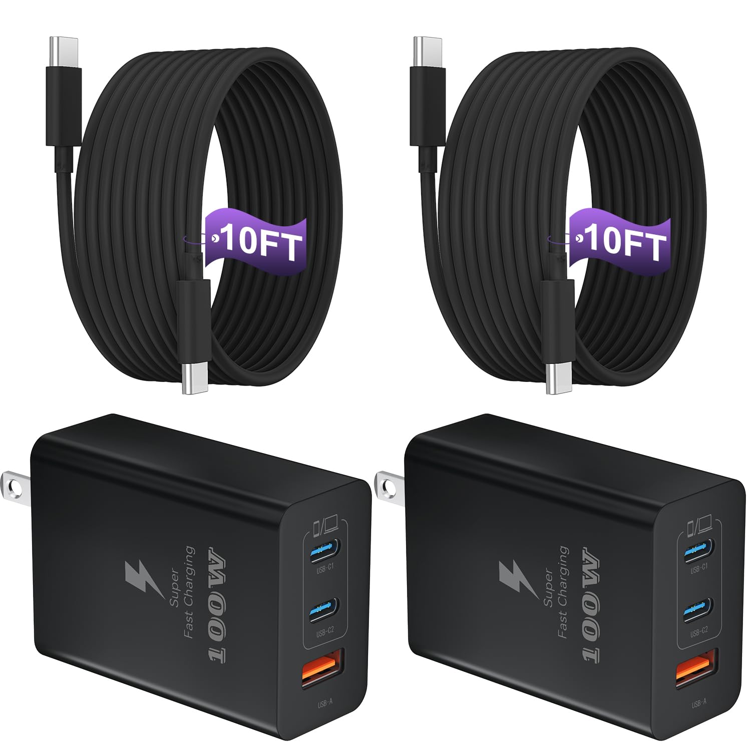 Photo 1 of ***SAMSUNG CUBES*** USB C Super Fast Phone Charger 100W, 65W GaN Type C Charger Fast Charging Block with 10ft USB C Charging Cable for Samsung Galaxy S26 Ultra/S26/S26+,MacBook Pro/Air,iPhone/iPad Pro[2 Pack]-Black