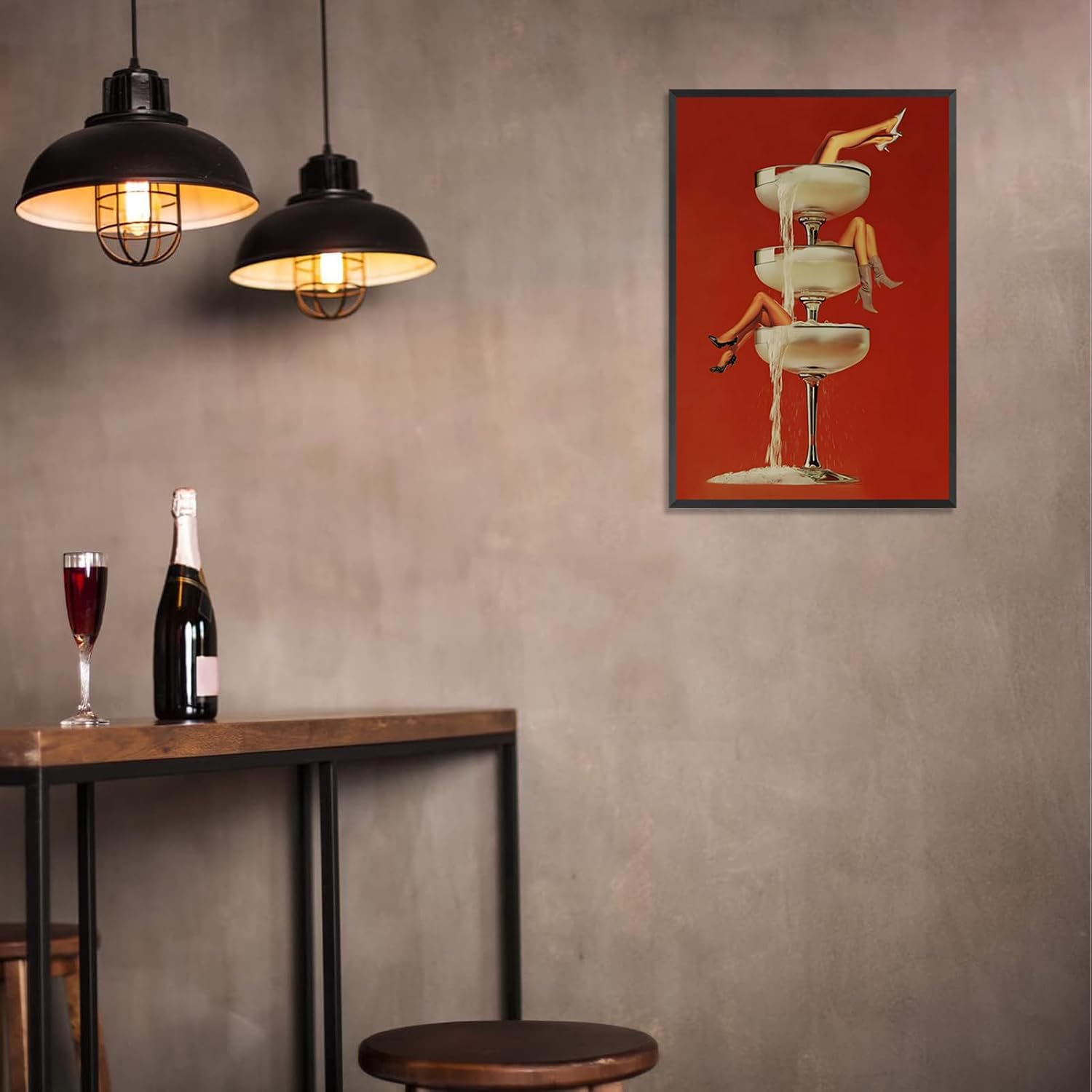 Vintage Cocktail Canvas Wall Art Woman Lying In The Cocktail Poster Funny Feminist Abstract Creativity Drinking Wine Prints Painting For Living Room Bedroom Apartment Wall Decor 12x16in Framed
