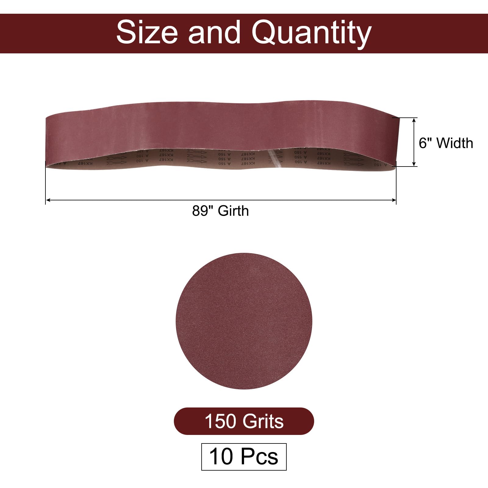 QUARKZMAN 10pcs 6" x 89" Bandas De Lija 150 Granos Óxido De Aluminio Papel De Lija Para Lijadora De Banda Papeles De Lijado Para Pulido Y Molienda De Metal Y Madera, Marrón Rojizo