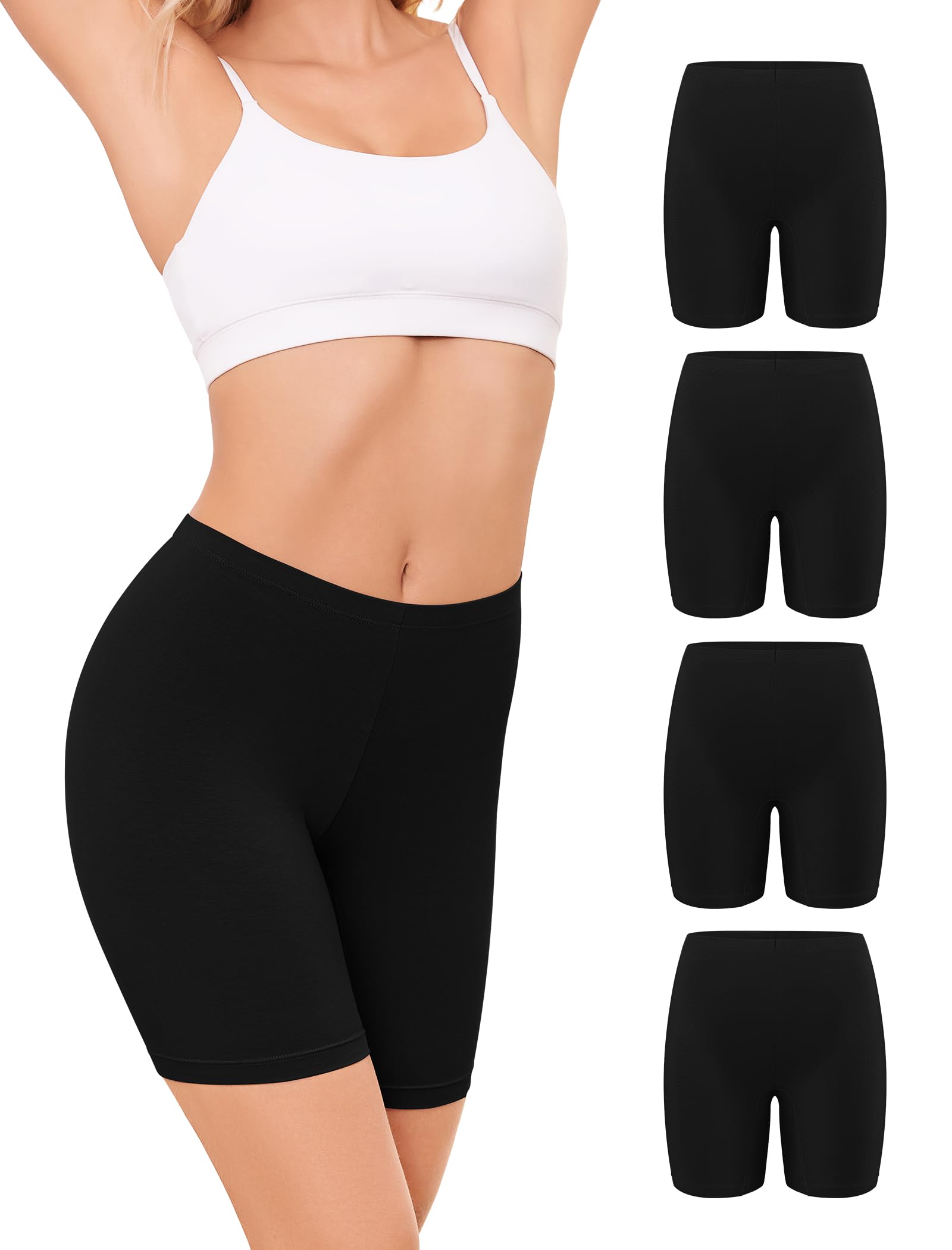 VOENXE Bragas Pantalon Mujer Algodon,Leggings Cortos Antirozaduras,Boxer para Mujer, Mallas Cortas Deporte,EláStico Shorts Debajo La Falda,Pantalones para Yoga y Ejercicio Pack de 4