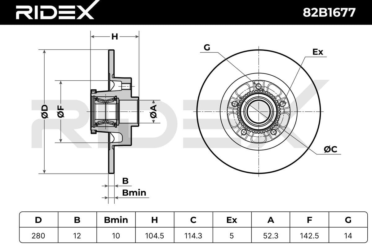 RIDEX 82B1677 2x Disco freno Posteriore con mozzo portaruota con anello sensore ABS con cuscinetto ruota Compatibilità con RENAULT Trafic 3 Van FG
