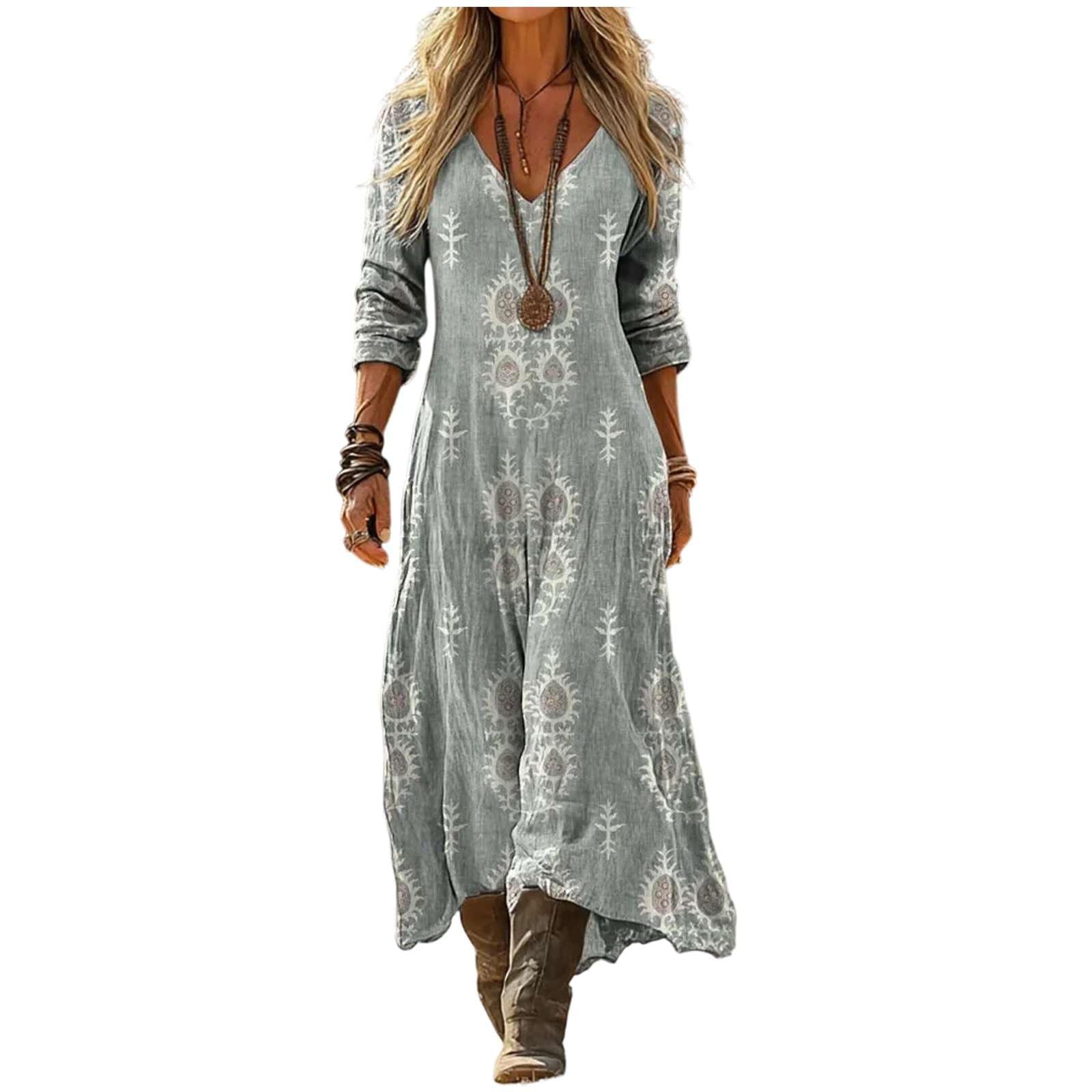 Vestido largo mujer estilo boho casual vintage ropa holgada de lino para diario y playa 7