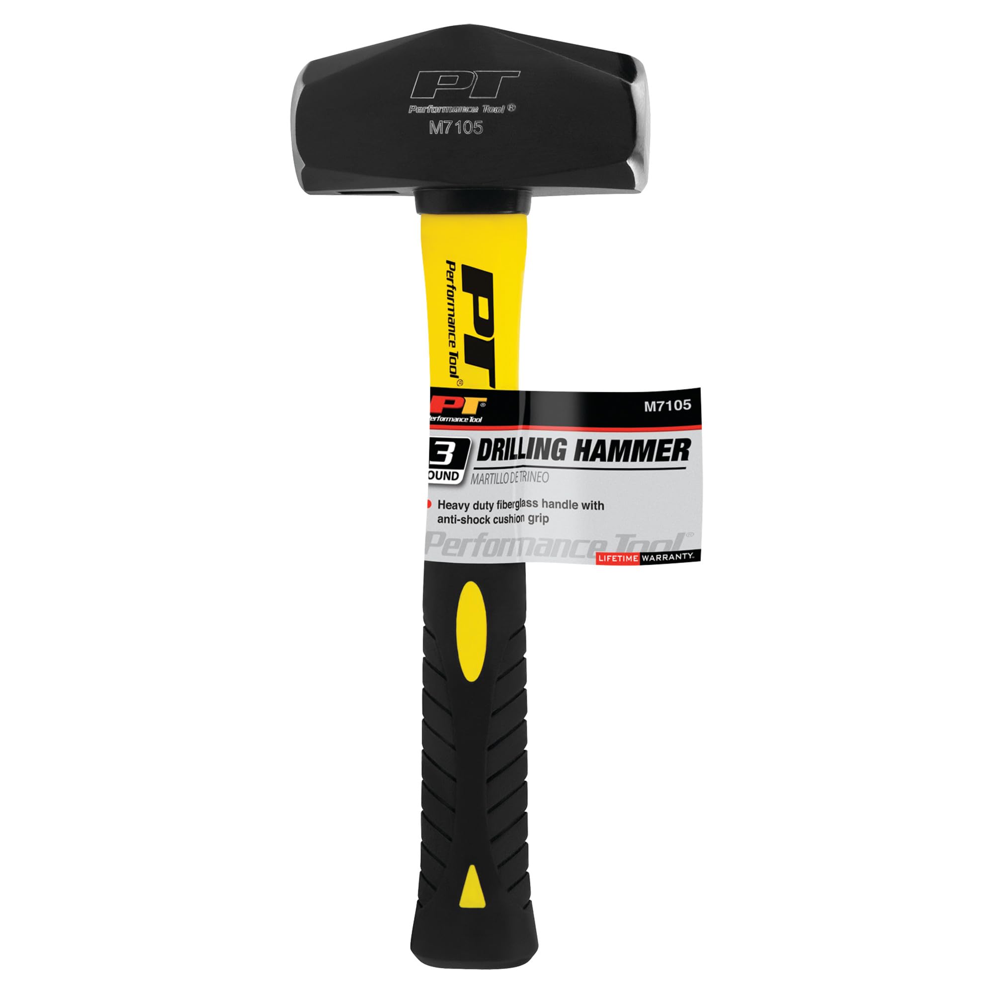 Performance Tool M7105 - Martillo de mango de fibra de vidrio resistente con agarre acolchado de goma antigolpes y cara pulida de espejo, mango de 11 pulgadas