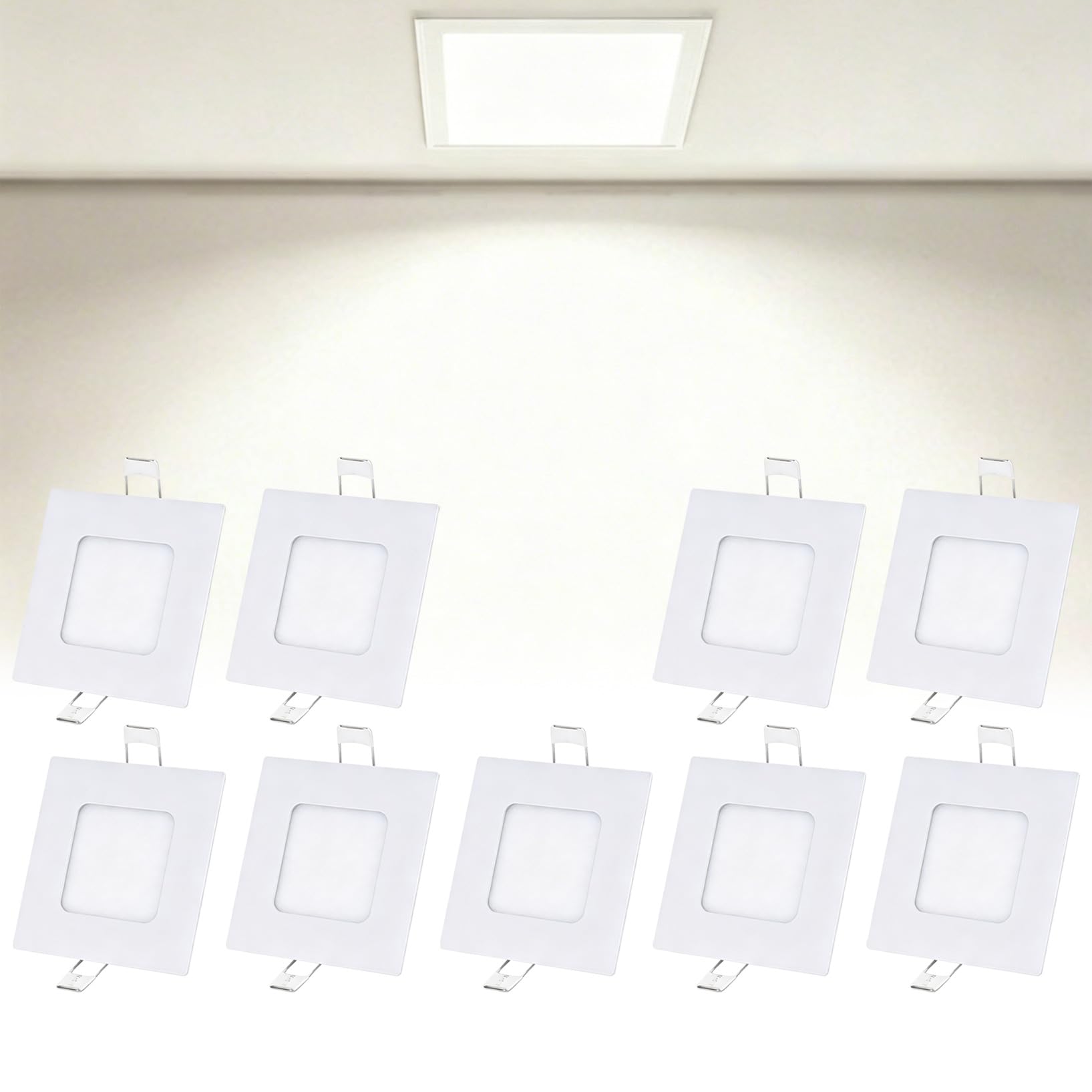 VOGHMOLD 3W LED Ceiling Light Recessed 3 inch, 4000K Daylight White, Cut Φ70-75mm, AC85-265V Slim Square Aluminum Housing Downlight Panel Spotlights for Bathroom Kitchen Living Room Office, 9 Pack