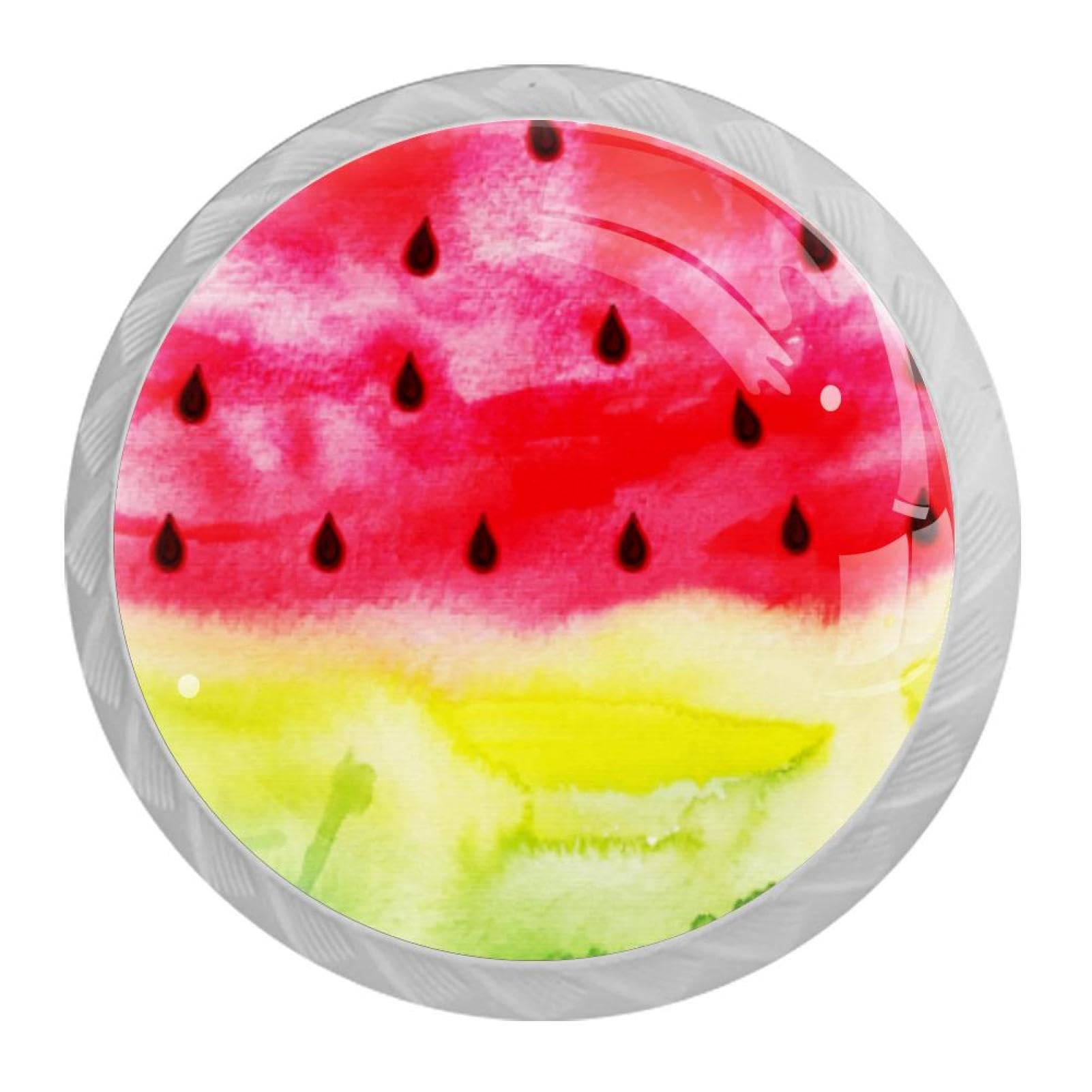 Tqmspg 4 Pieces Drawer Pulls Watermelon Fruit Print Door Knobs Dresser Handles for Kitchen Wardrobe Cupboard Hardware Furniture