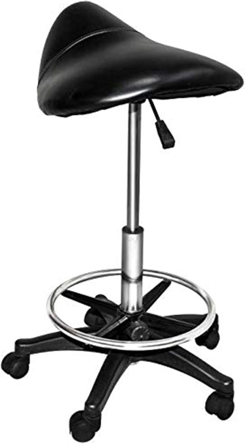 Chromium Professional Rotational Saddle Cutting Stool with High Density Foam Cushions and Steel Frame for Hair Cutting, Styling, and Perming, Black