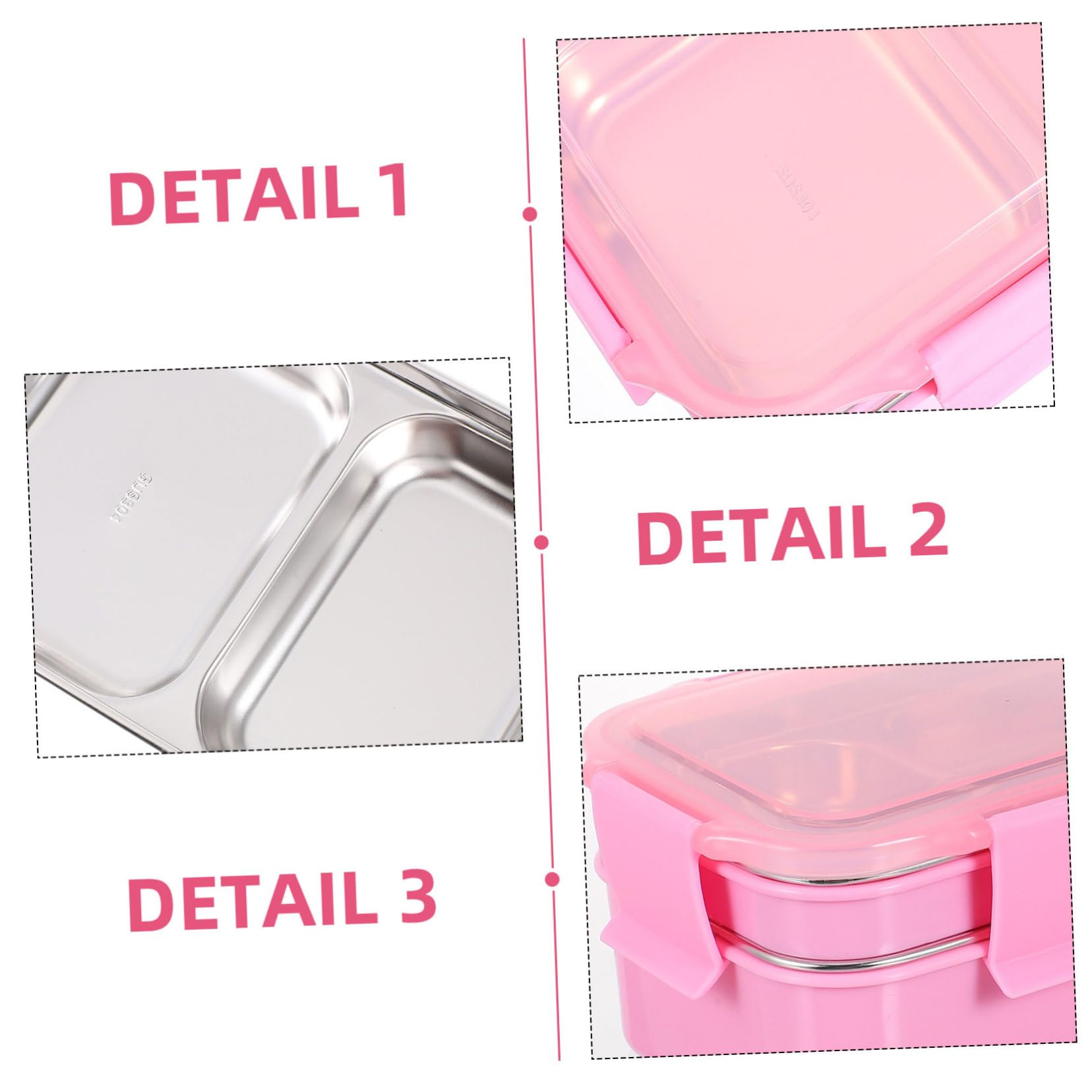 Mipcase Caja Bento Compartimentos de Acero Inoxidable Rosa | Doble Capa para Comidas, Resistente al Calor, Diseño Dividido que Evita Mezclar Alimentos