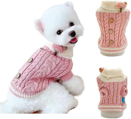 Miniatura 7 de Suéter de punto para perros pequeños, gatos, ropa gruesa y cálida para cachorros, cuello alto, elástico, chihuahua, Bulldog Dachshund (mediano, rosa)