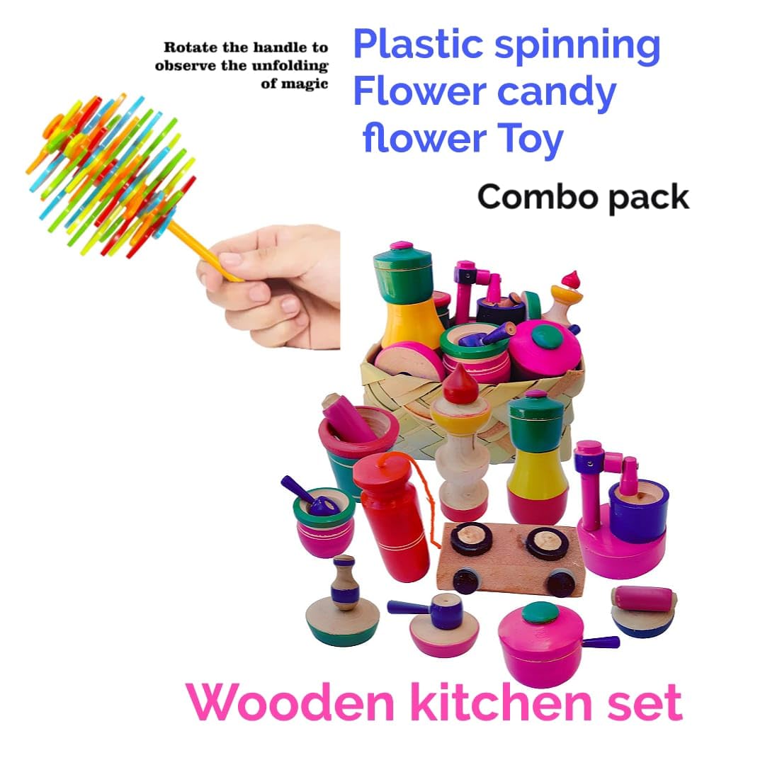 Mamu Shop Eco Friendly Wooden Rural Kitchen Toy Set For Kids, Multi-Colour, Pack Of 17, Wooden Choppu Saman- Multi Color - Image 2 thumbnail