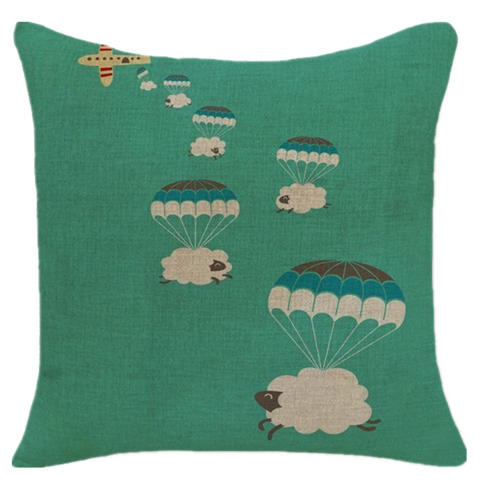 Animal Series Cartoon Lovely Sheep and Parachute Style Throw Pillow Case Decor Cushion Covers Square 1818 Inch Beige Cotton Blend Linen