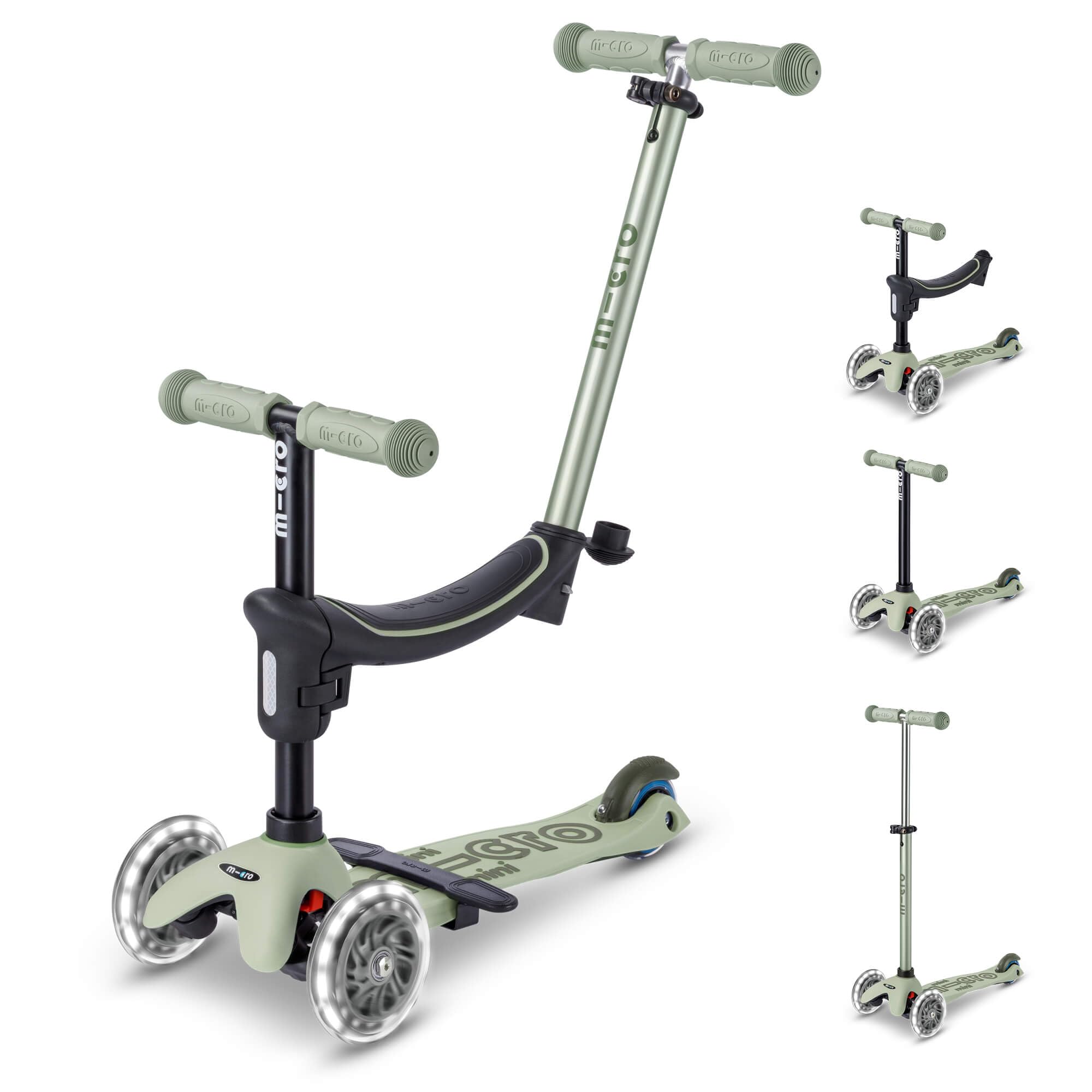 Micro Scooters | Mini Micro 2 Grow LED 4in1 Toddler's Trike | Handlebar Adjustable | Lightweight | 1-6yrs | Boys & Girls | Olive Green โ image 1