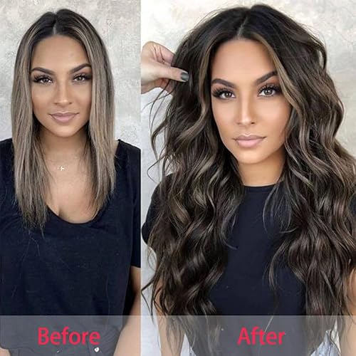 Miniatura 5 de Extensiones de cabello sintético adhesivas de 20 pulgadas de largo, ondulado, natural, suave, sintético, 10 unidades, 1.76 onzas, extensiones de