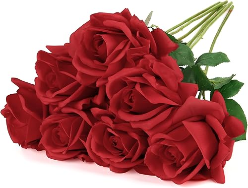 Miniatura 101 de Eyamumo Flores falsas, rosas artificiales de seda sintética al tacto real para decoración de bricolaje, fiesta de boda, decoración de oficina