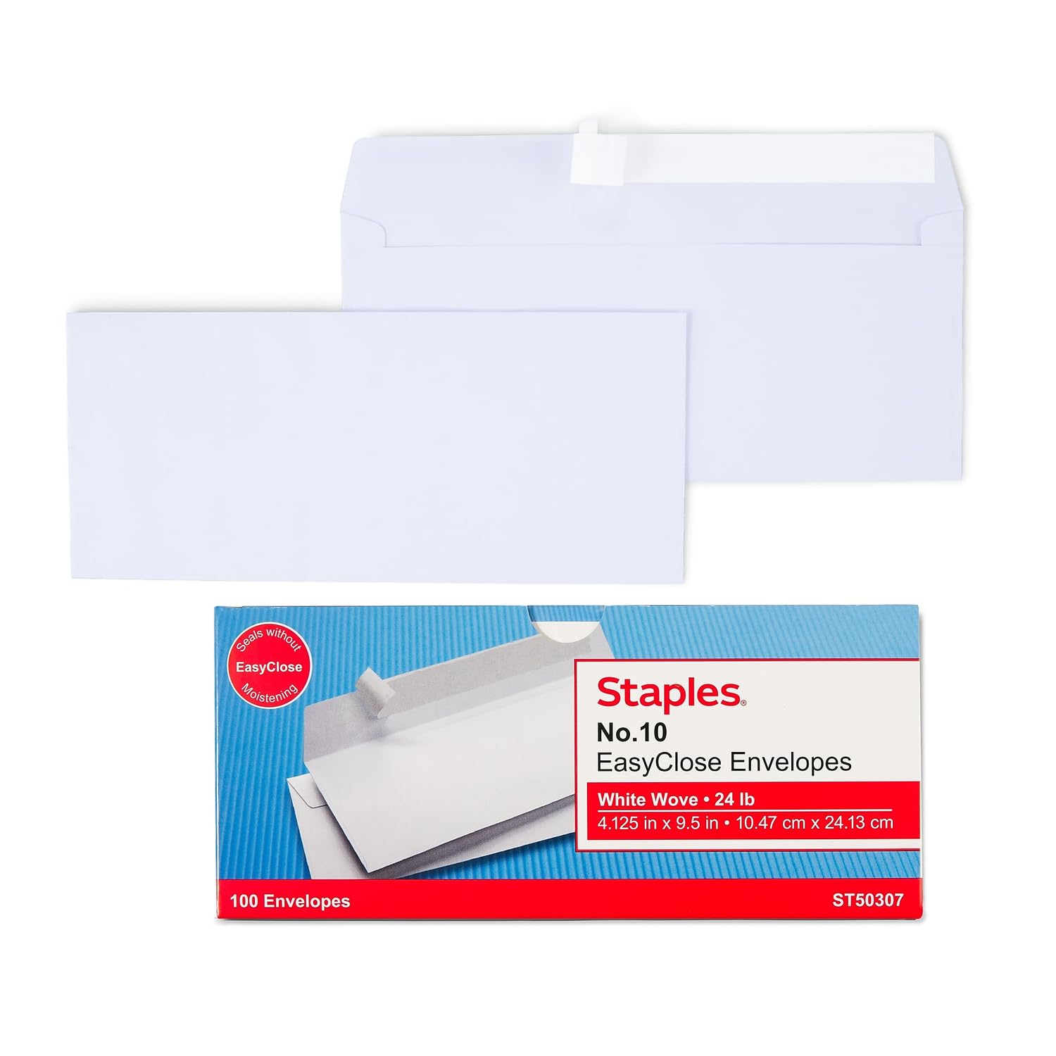 Staples #10 EasyClose Envelopes, White, Self‑Seal, Standard Business Mailers, 100/Box