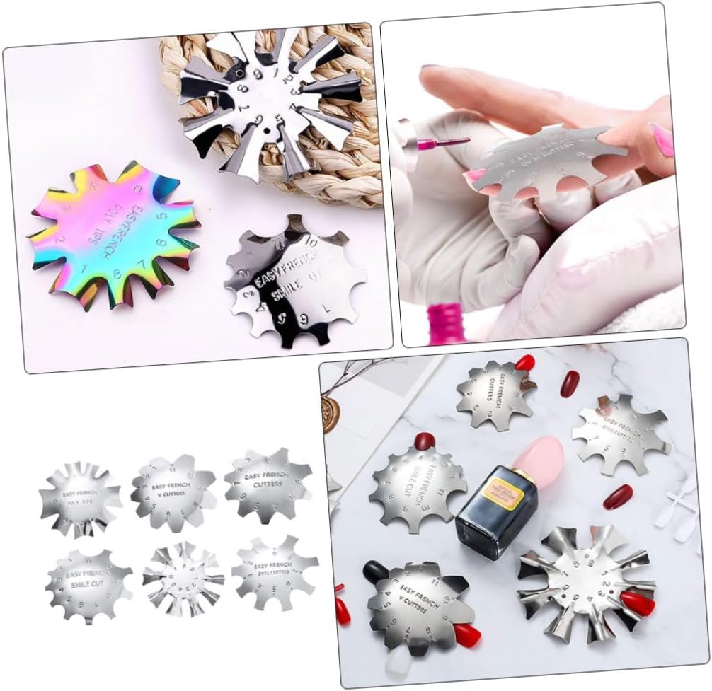 Beavorty 6pcs Nail Art Stencil Templates Stainless Steel DIY Manicure Nail Line Template for Crystal French Tips Art Tool for Women
