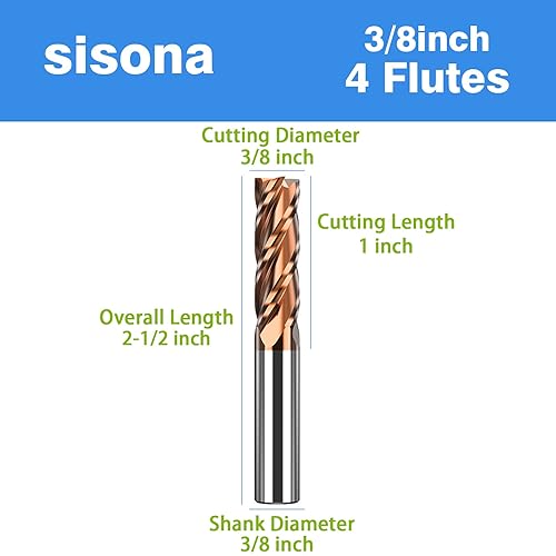 Miniatura 8 de sisona Brocas de carburo de punta cuadrada de 12 pulgada, 4 flautas, 12 pulgadas de diámetro, longitud total de 3 pulgadas, nitidez, duradera, corte