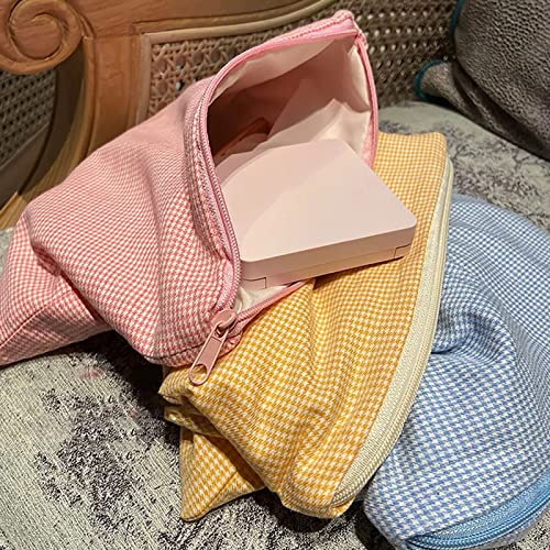 Cosmetic Bags For Women - 3 Pieces Plaid Makeup Bag Makeup Pouch Travel Toiletry Bag Organizer Cute Zipper Pouch Large Capacity Makeup Brushes Storage Bag For Women,Blue Yellow Pink #TOP6
