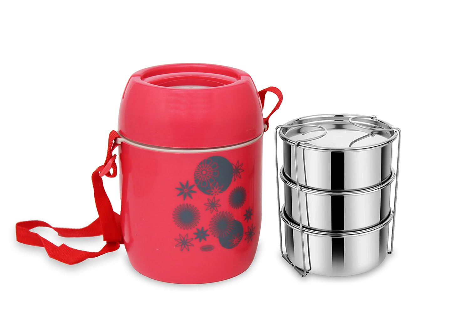 Asian Insulated Hot Lunch Box, Executive Hot Lunch carrier, Lunch Box with Stainless Steel Containers, Leak proof Airtight container - Stylo Assorted Colors (3 - Tier)