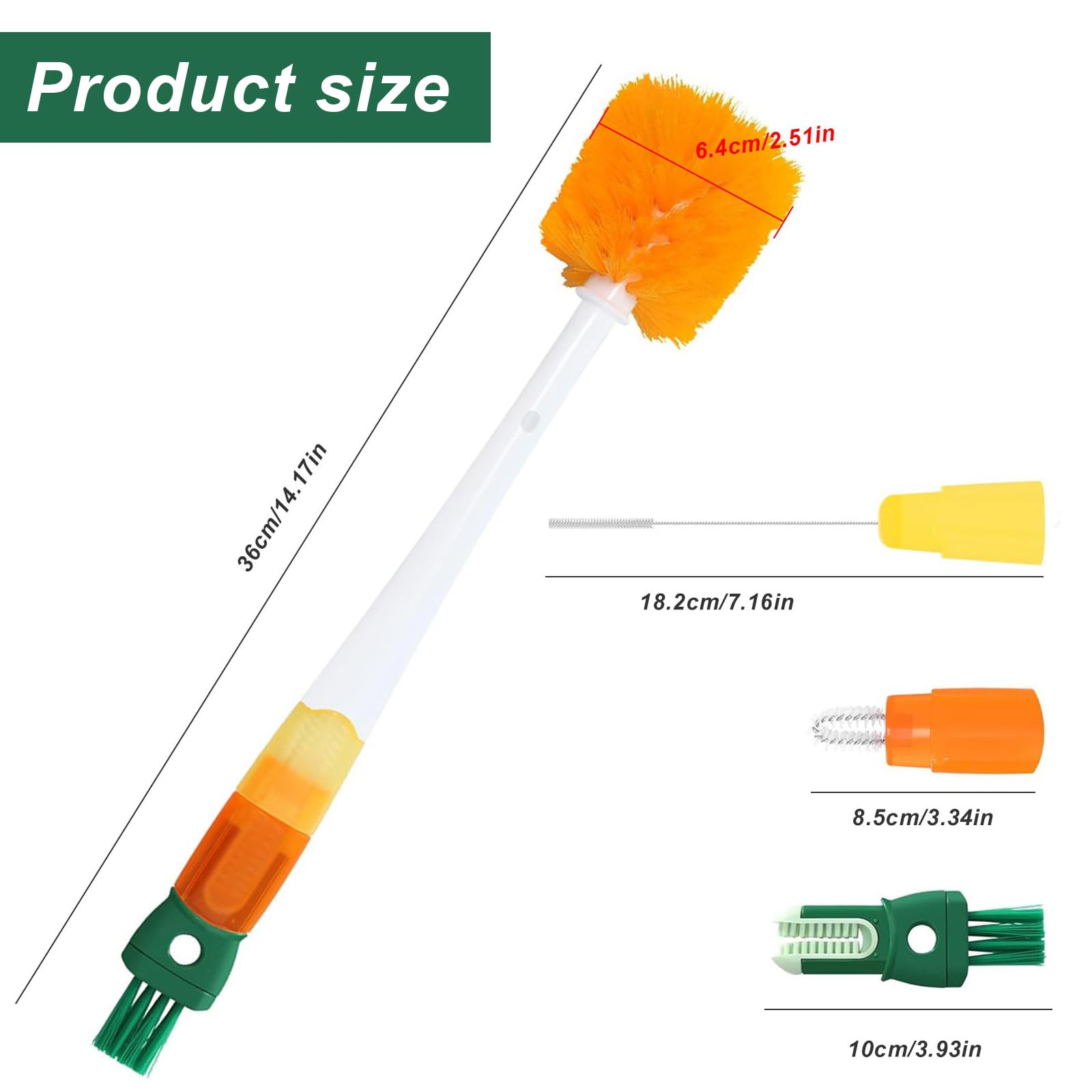Pulisci Borraccia, 5-in-1 Scovolino Biberon, Pulisci Bottiglie Staccabile, Manico Lungo, con Fori per Appendere, per Biberon, Bicchieri D'acqua e Bottiglie per Bevande