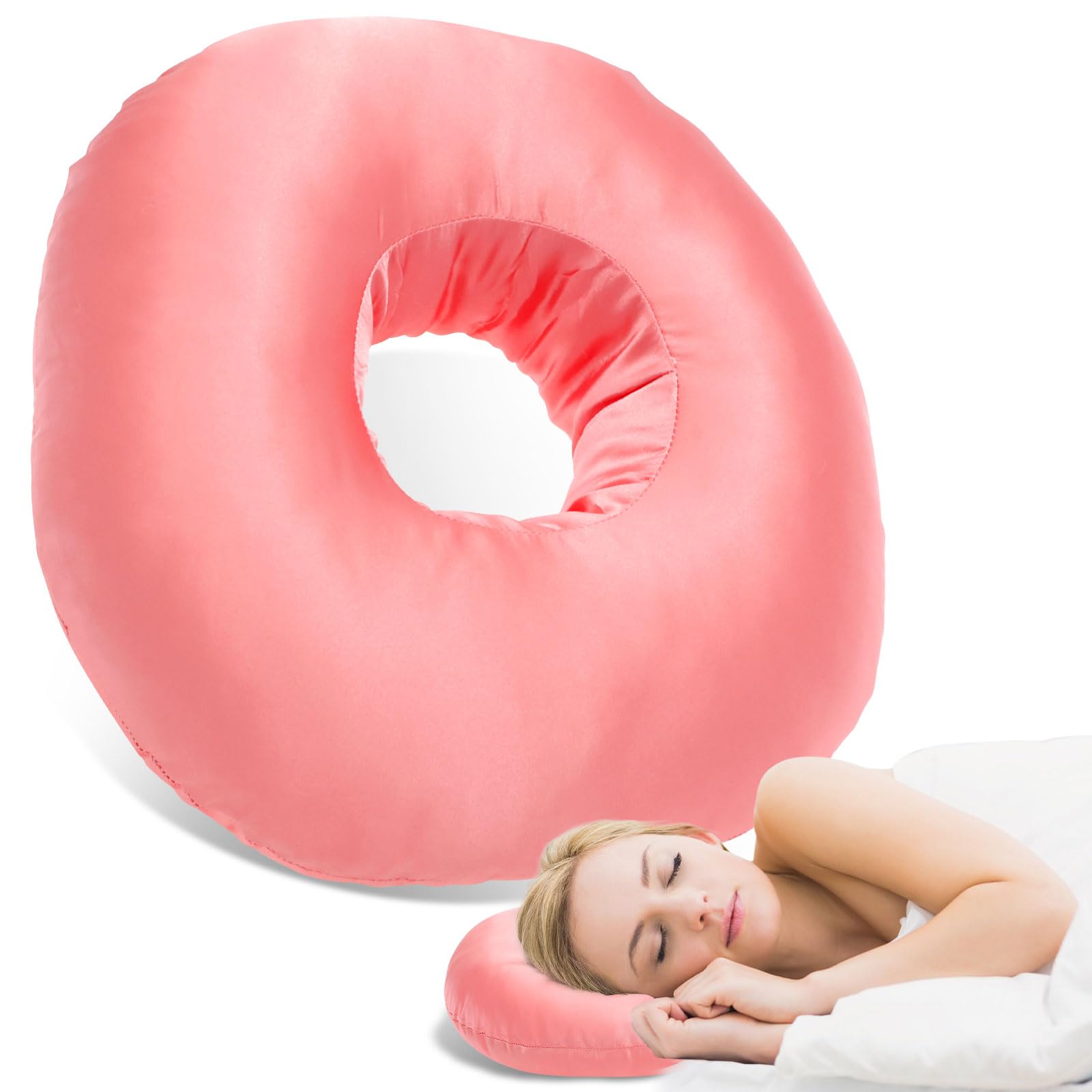 Zhjiutak Men's Pink Piercing Pillow,Donut Pillow For Side Sleepers,Ear Pain Relief Adjustable Filling Donut Cushion For Ear Reduces Pressure(Pink)