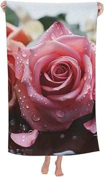 Love Rose Flower Petal Beach Towel 52 x 32 in Vacation Essentials Quick Dry Sand Free Pool Swim Towel Super Absorbent Bath Towels Oversized Gym Towels Travel Blanket Gift