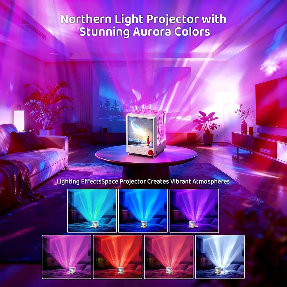 AoLa Proyector de cielo estrellado niños, proyector LED Aurora con 7 efectos de luz y 7 luces nocturnas de ruido blanco luz de fiesta Galaxy para niños con música Bluetooth lámpara de aurora boreal