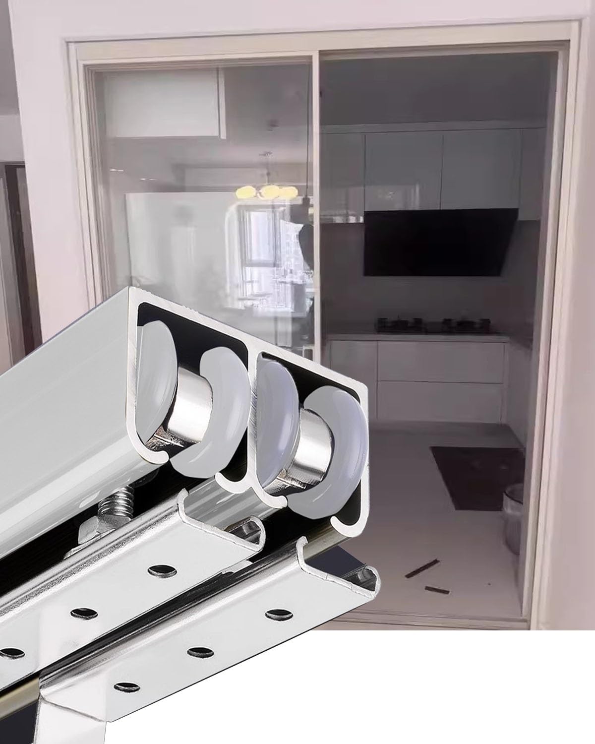 Kit de rails de porte coulissante en bois avec roulettes fluides