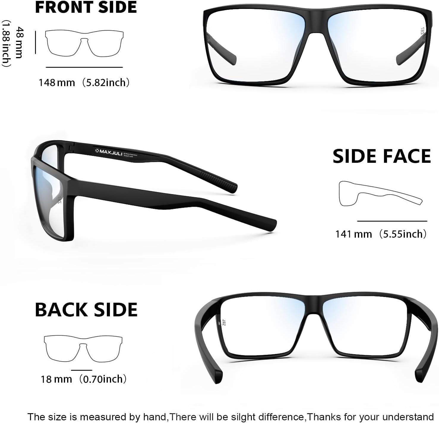 MAXJULI XL Blue Light Blocking Glasses for Big Heads Men,Computer/Gaming/TV/Phones Glasses 8108