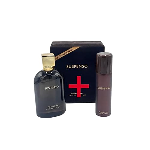 Fragrance World - Suspenso Edp 3.4 fl oz Perfumes para hombres con Deo 1.7 fl oz Exclusivo I Luxury Nicho Perfume Hecho en EAU