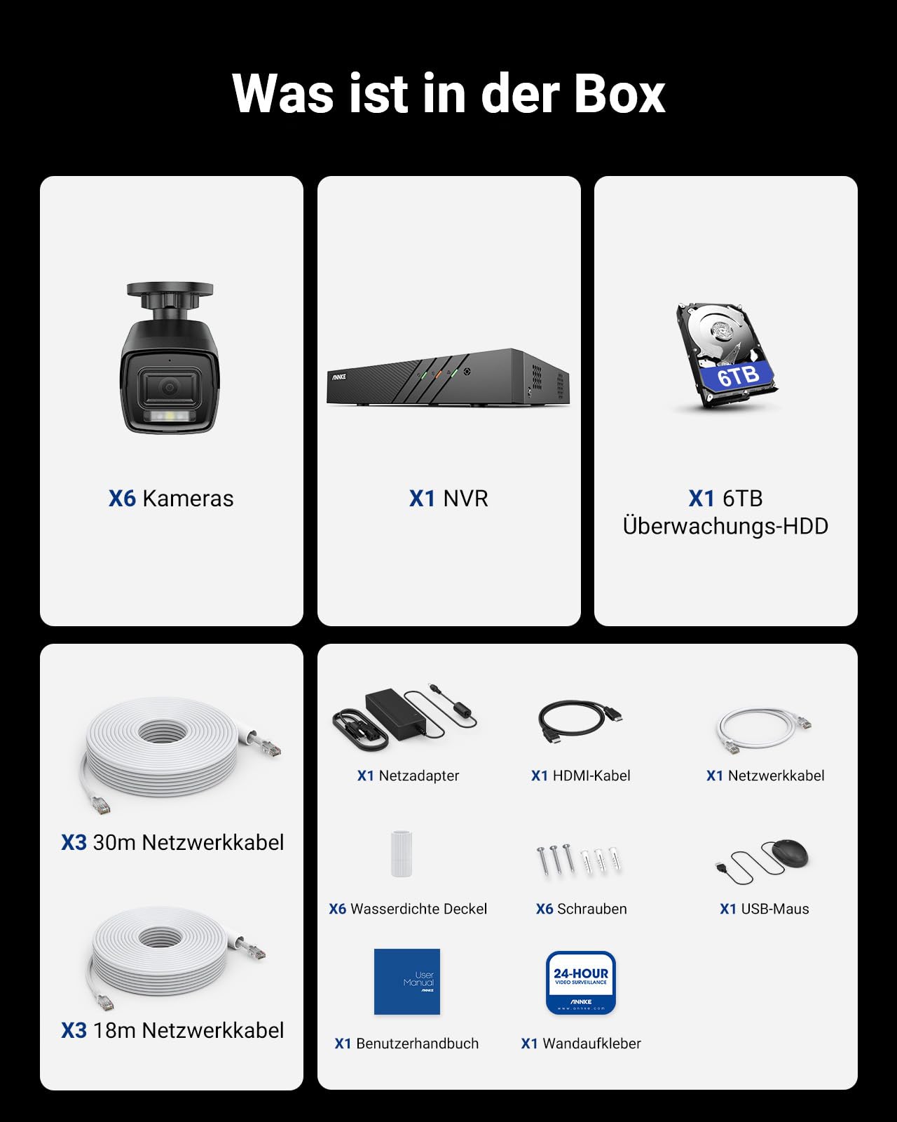 ANNKE 3K/5 MP kamera do monitoringu zewnętrzna, 6 x 3K PoE IP kamera outdoorowa z inteligentnym rozpoznawaniem osób i rozpoznawaniem pojazdu, 8CH 6 TB HDD NVR do monitoringu wideo 24/7, widoczność w