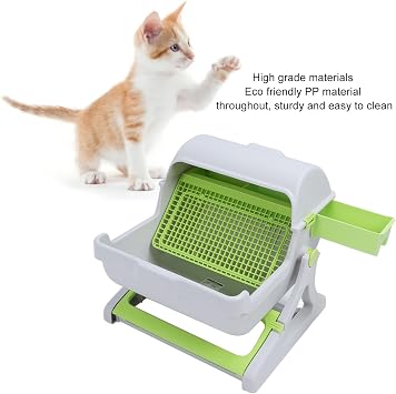 Semi Automatic Cat Litter Box, Large Tipping Bucket Self Cleaning Litter Tray, with Swinging Door, for Cats