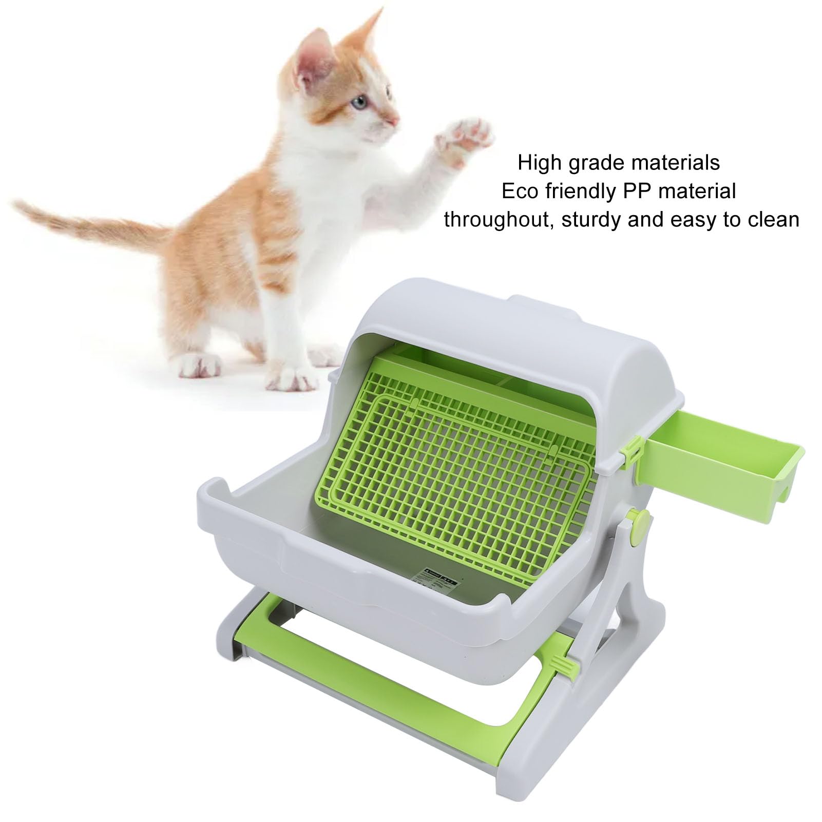 Lettiera Semi Automatica, Lettiera Autopulente Lettiera Semi Chiusa Plastica PP Facile Montaggio Secchio Ribaltabile Stile Grande Lettiera per Gattini Lettiera per Gattini per