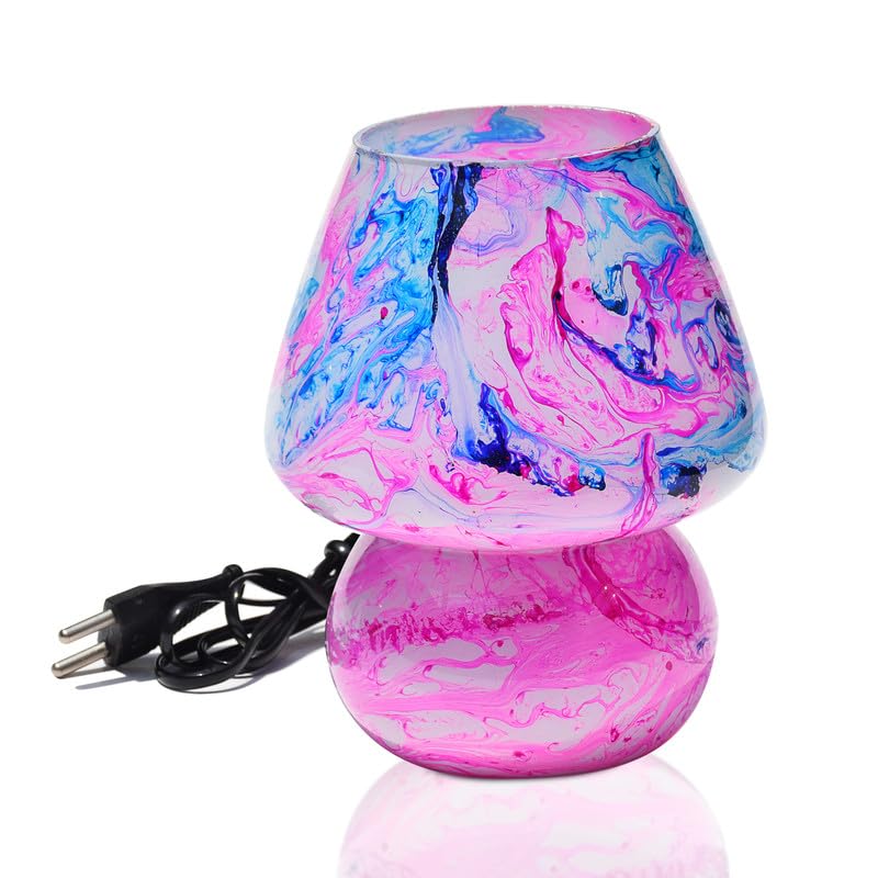 Image of Pure Source India Glass Marble Design Mosaic Lamp for Home Decor, Indoor Lighting, Living Room (L-5 X H-17CM) (Pink)