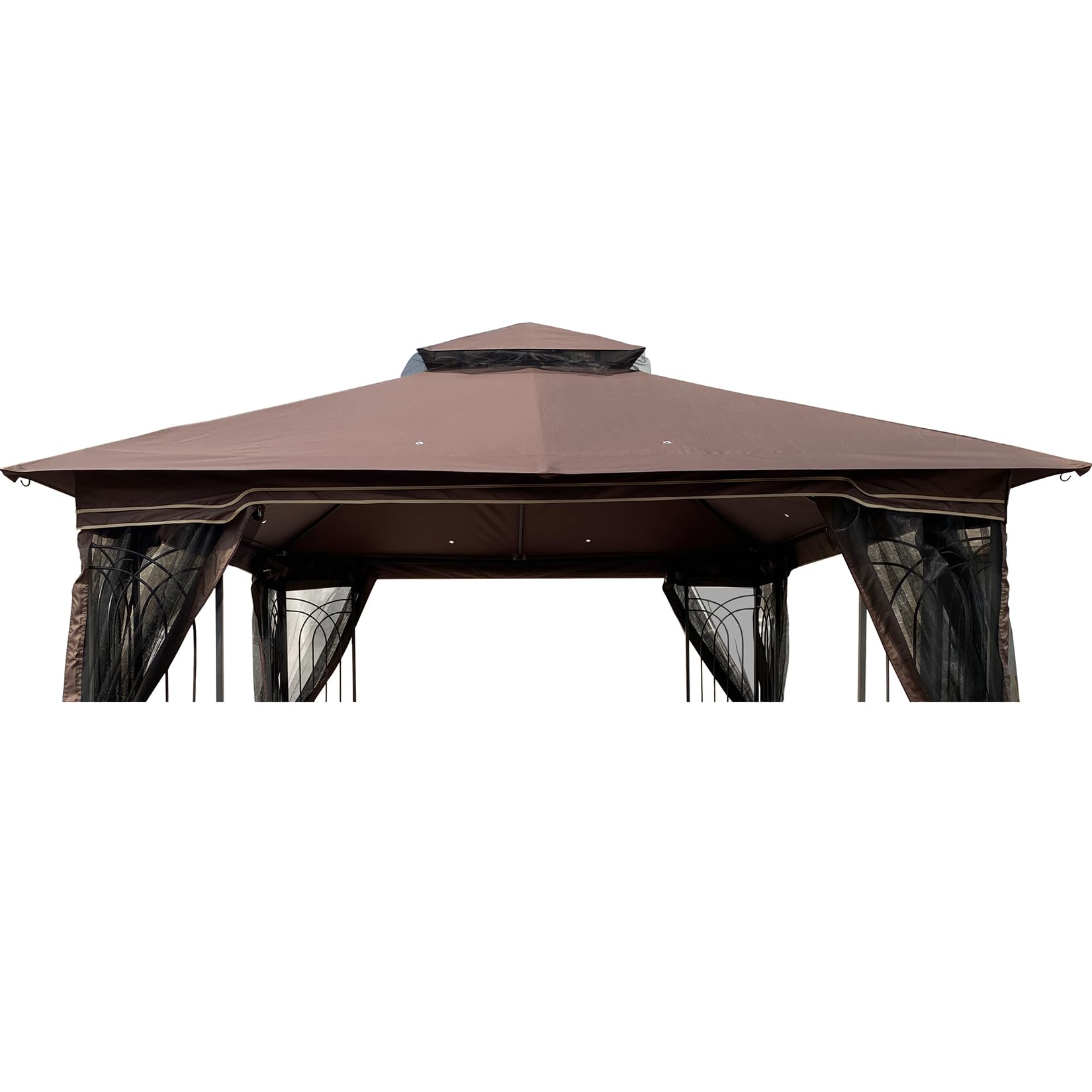 10x10 ft patio double roof gazebo replacement canopy top fabric, canopy tent replacement top, uv protection & water-repellent & fire retardan, brown
