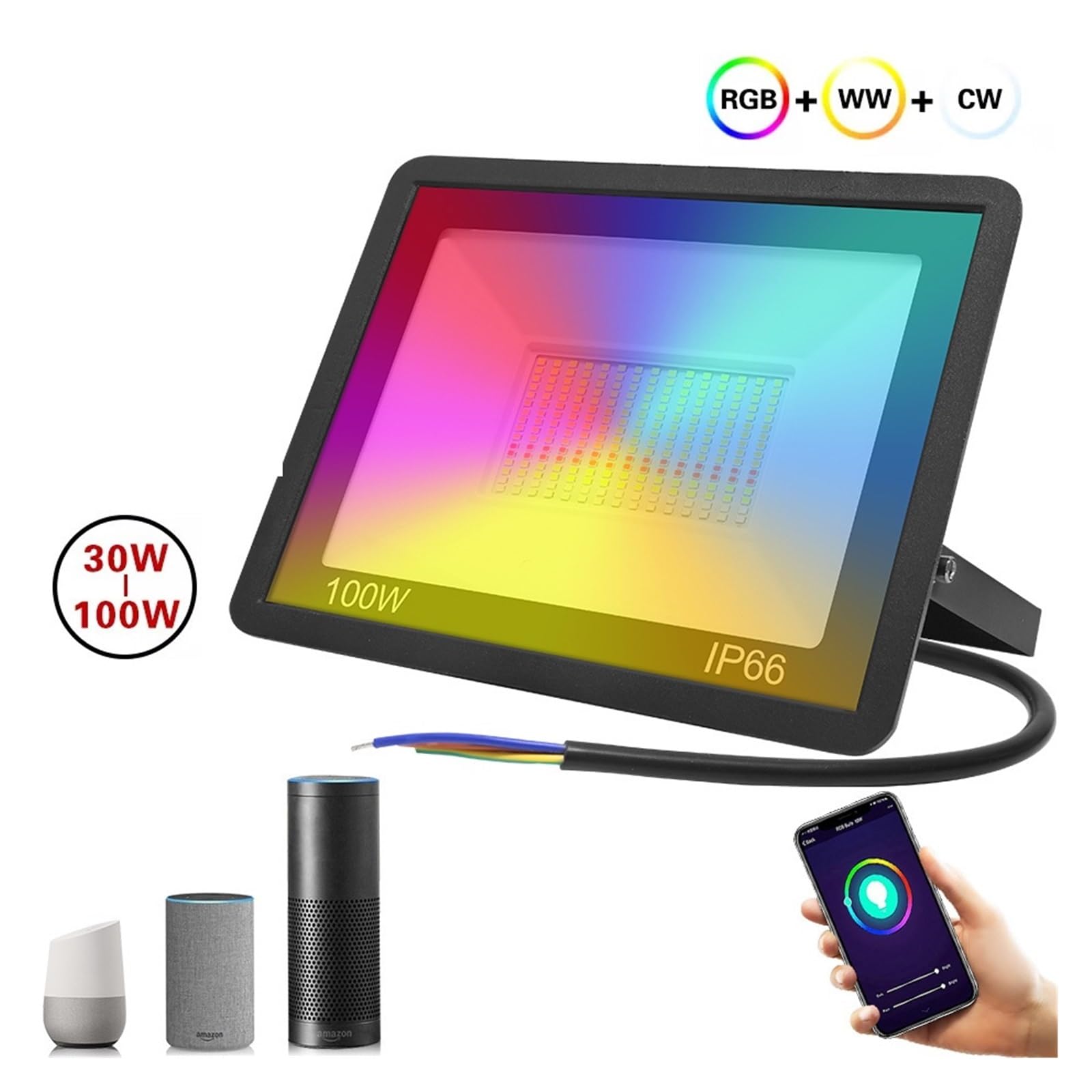 Tuya Inteligentny Reflektor LED Odbłyśnik Oświetlenie Zewnętrzne 30 W 50 W 100 W RGB Możliwość Przyciemniania Ciepłe, Zimne Białe Światło(100W)