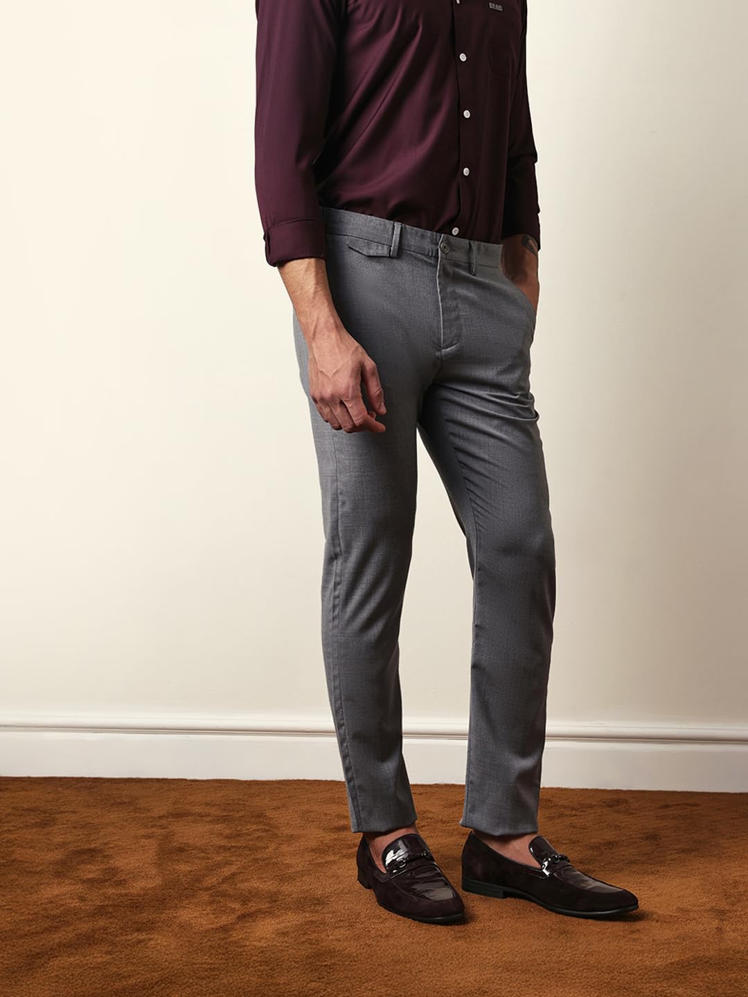 THE BEAR HOUSE Men Solid Slim Fit Formal Trouser Grey 3