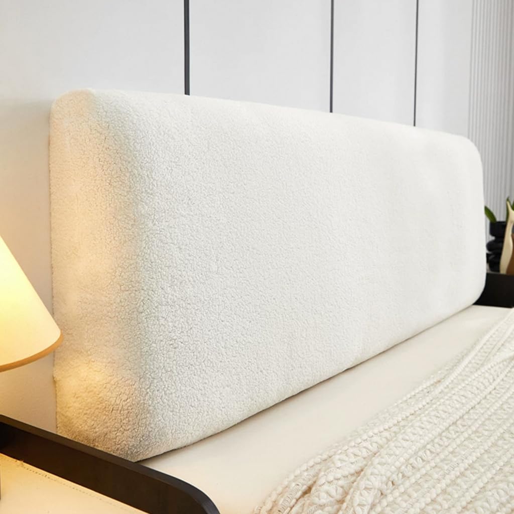 SCMTYWCQ Dustproof Headboard Cover Velvet Stretch Bed Slipcover Protector Solid Color Bed Cover for Full Queen King Size Beds (Beige, Full (53