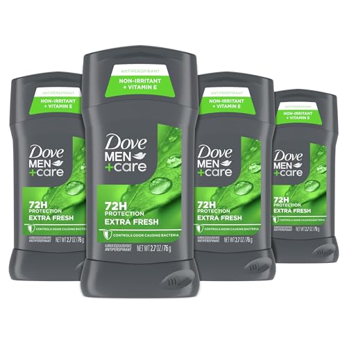 Dove Men+Care Antiperspirant Deodorant Stick for Men 4 Count Extra Fresh with 72-hour Sweat & Odor Protection with 1/4 Moisturizing Cream & Long-lasting Citrus scent 2.7 oz
