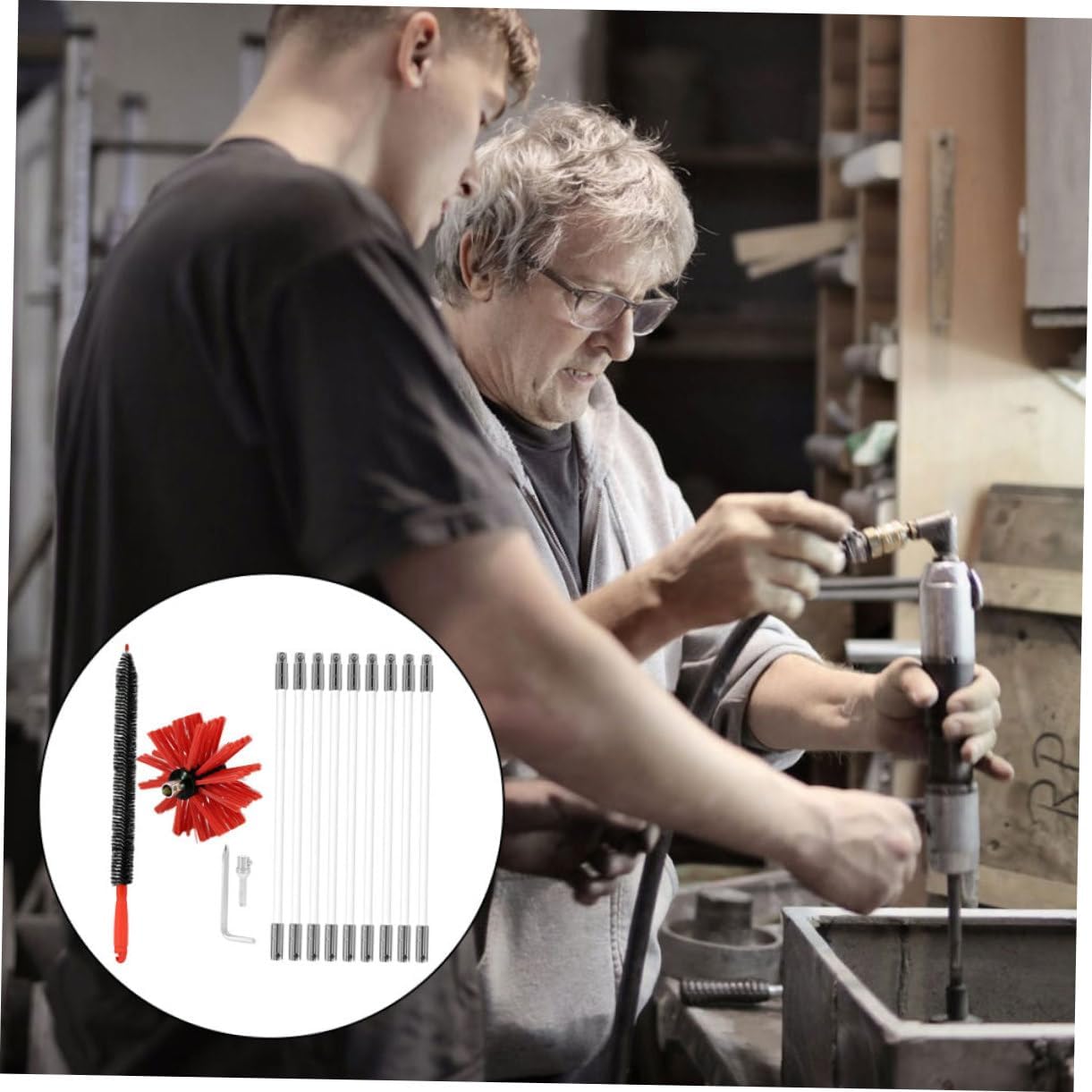 IMIKEYA Dryer Vent Cleaning Brush Kit with Flexible Rods Reinforced Head Compatible with Electric Drill for Easy Chimney and Fireplace Maintenance