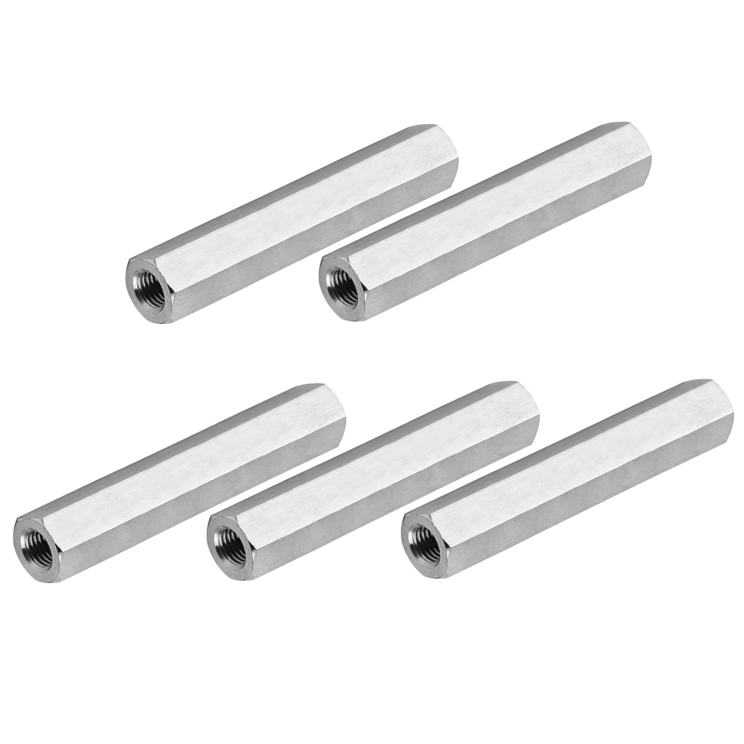 PATIKIL 6#-32 UNC 304 Stainless Steel Hex Coupling Nuts, 5 Pcs 32mm / 1.26" Length Fully Threaded Rod Coupling Nut Studding Connector Fasteners, Silver Tone