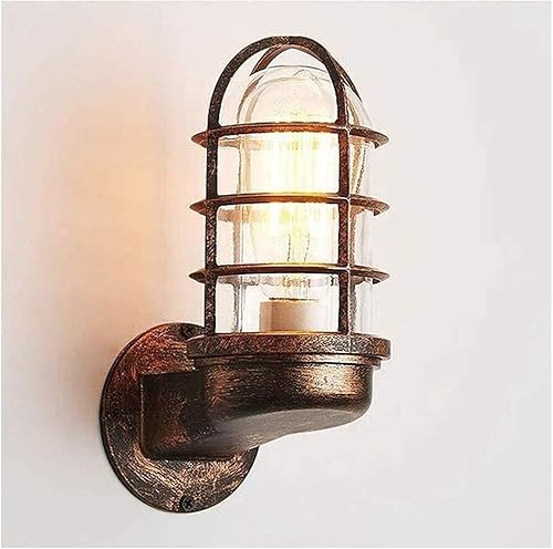 WJJHERRH Creative Wrought Iron Glass Wall Lamp Retro Metal Cage Industrial Style Nautical for Bar Bedroom (Metallic)