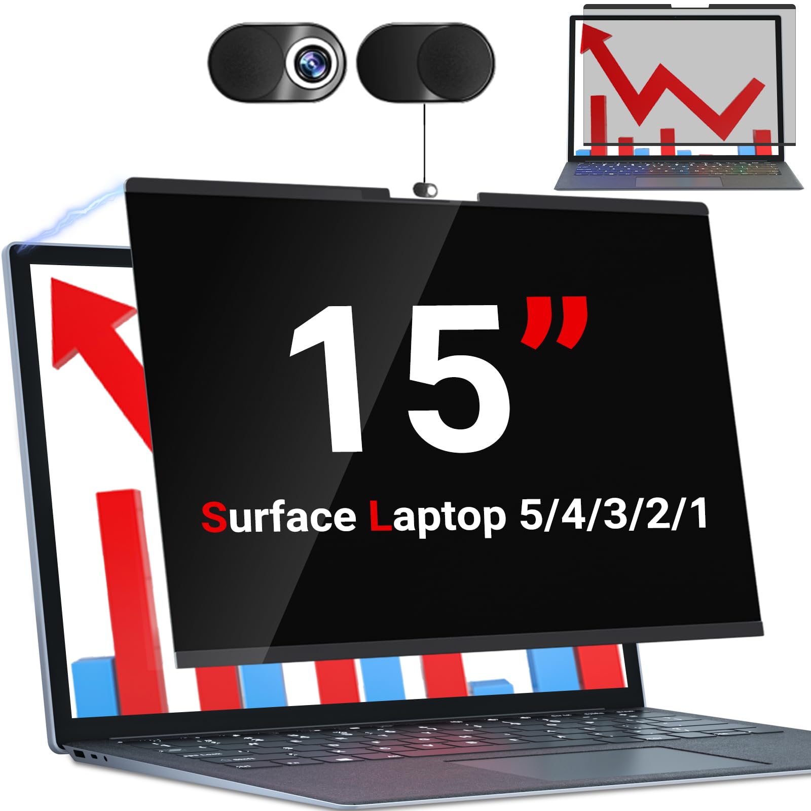 ZOEGAA Surface Laptop 15 Ekran prywatny, anty-niebieskie światło, magnetyczne etui na ekran prywatności, kompatybilny z ekranem o przekątnej ekranu 13,5 cala Microsoft Surface Laptop 5/4/3/2/1