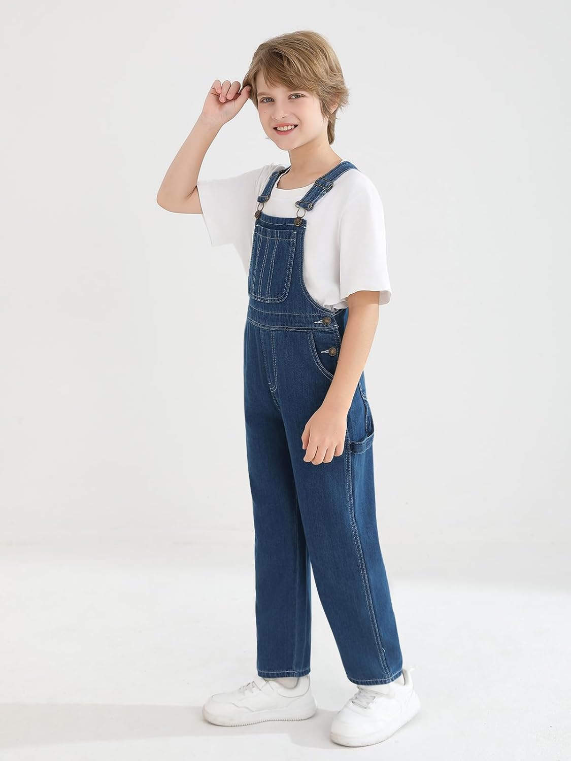 Haloumoning Boys Denim Bib Overalls with Adjustable Straps Kids Jean Overalls with Pockets 5-14 Years - Image 4