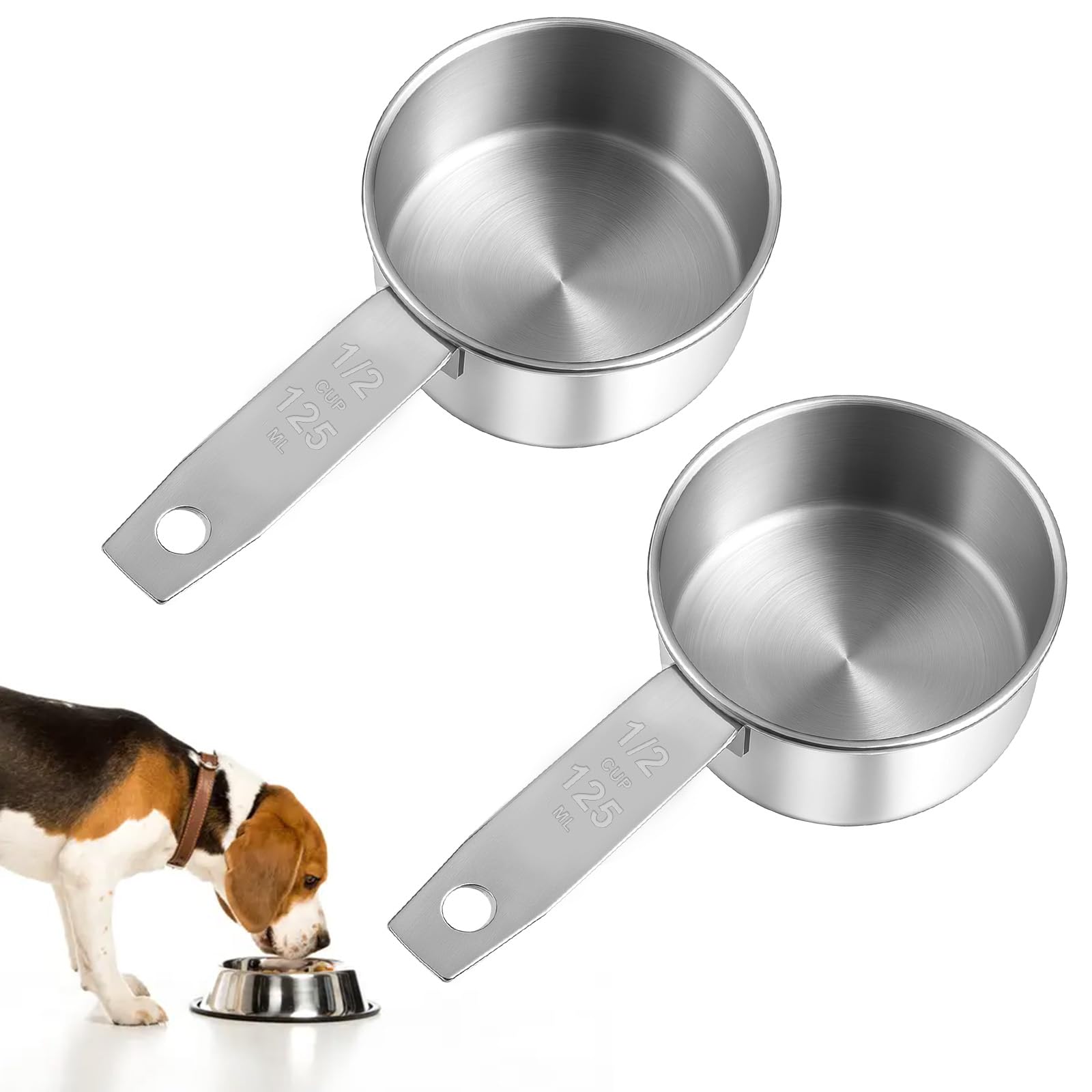 Amazon.com: 2 PCS 1/2 Cup Dog Food Scoop, 1/2 Cup Measuring Scoop, 125ml  Stainless Steel Half Cups Dog Food Scoops for Feeding Pet, Wet and Dry  Ingredients, Dishwasher Safe: Home & Kitchen