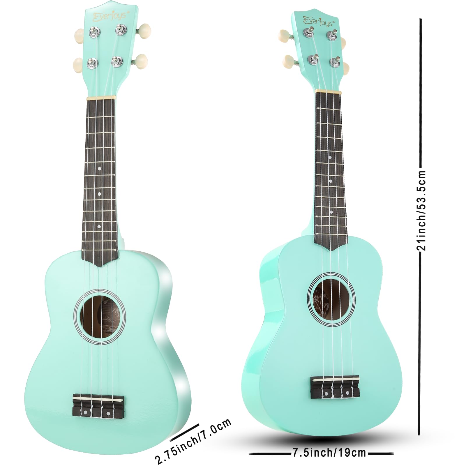 Ukulele sopranowe zestaw dla początkujących dla dzieci, dorosłych, studentów, 53 cm, pasek do torby koncertowej, zapasowy sznurek, ściereczka do polerowania, kostki do śpiewników (błyszcząca zieleń)
