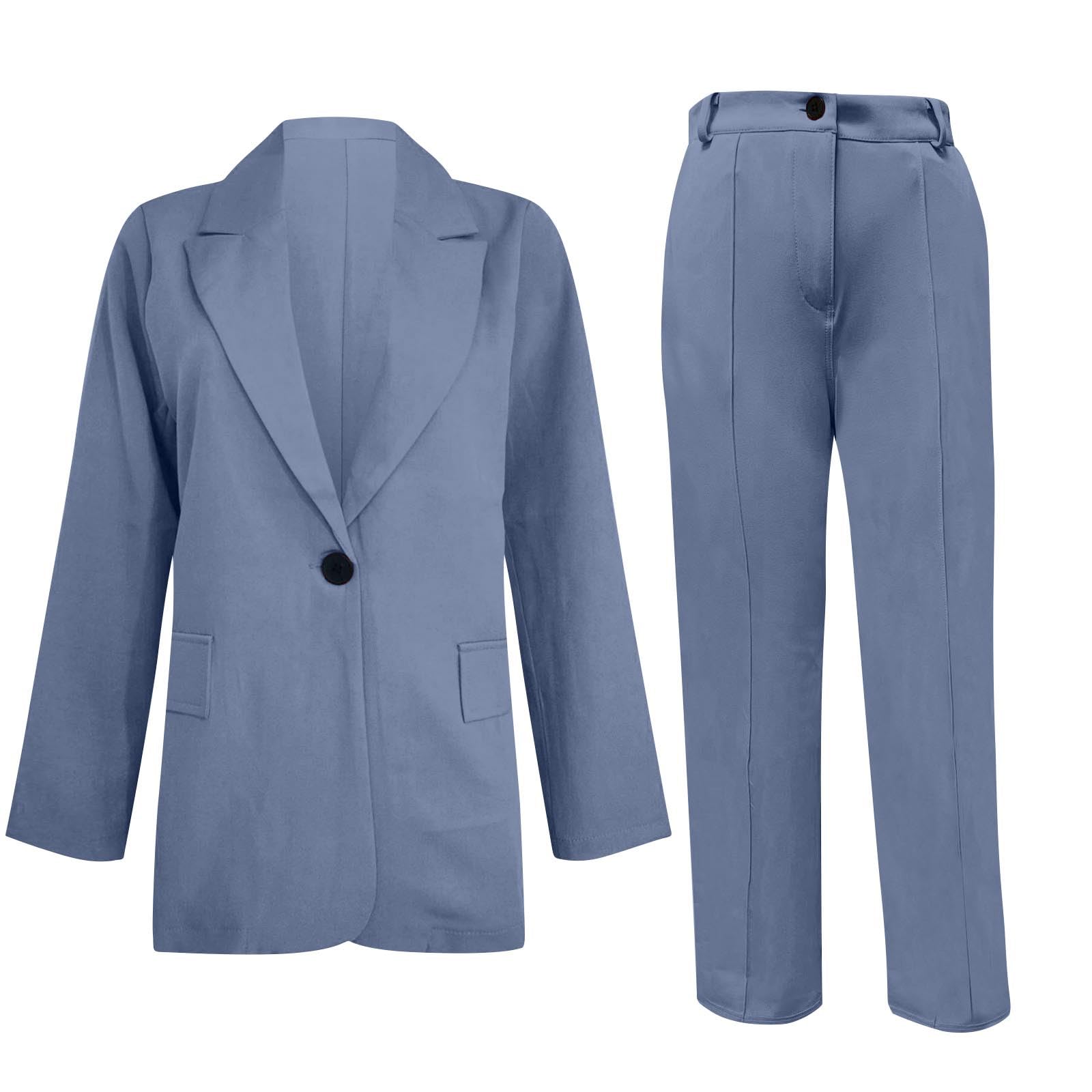 2025 Hosenanzug Damen Elegant 2 Teilig Hosenanzug Langarm Business Anzug Set Zweiteiler Einfarbig Blazer Hose Festlich Lange Hosenanzüge Sportlich Slimfit Streetwear Frauen Baumwolle Freizeitanzug