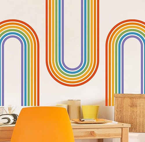Miniatura 2 de Adhesivo decorativo de vinilo con diseño de rayas retro clásicas, multicolor, vertical e invertido, 20 x 32 pulgadas, diseño de arco iris,